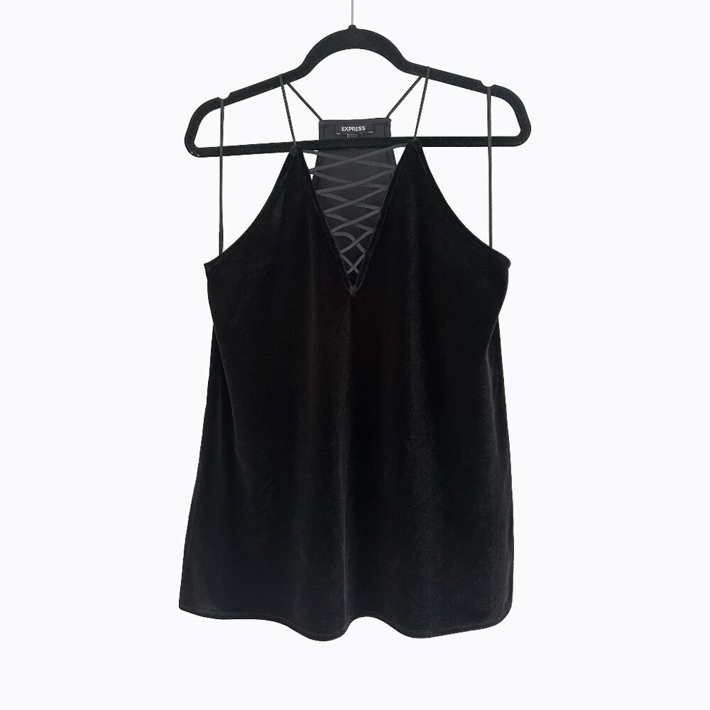 Black Velvet Cami Y2K Whimsigoth Top SP V-Neck Criss-Cross Vamp 90s Grunge Witch